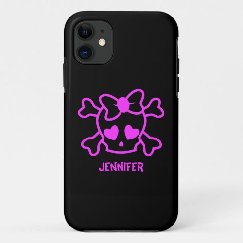 Pink girly emo skull with bow iPhone 11 case