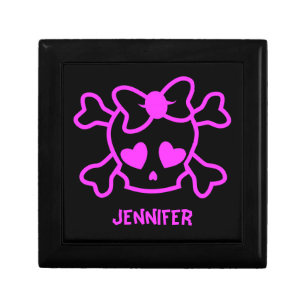 Pink girly emo skull with bow gift box