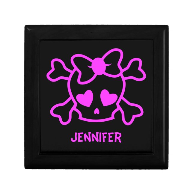 Pink girly emo skull with bow gift box (Front)