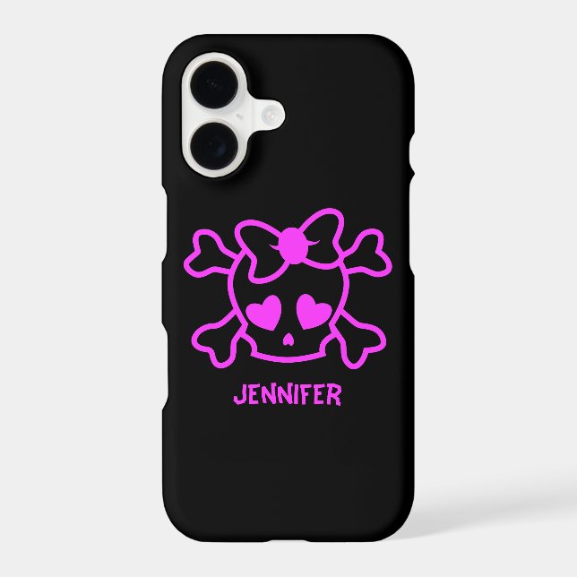 Pink girly emo skull with bow iphone case (Back)