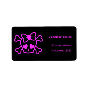 Pink girly emo skull with bow label