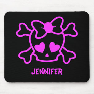 Pink girly emo skull with bow mouse pad