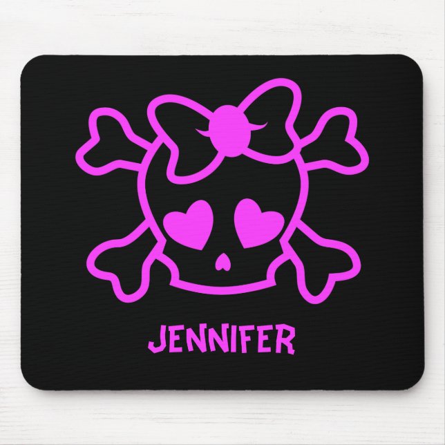 Pink girly emo skull with bow mouse pad (Front)