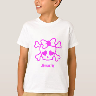 Pink girly emo skull with bow name girl shirt