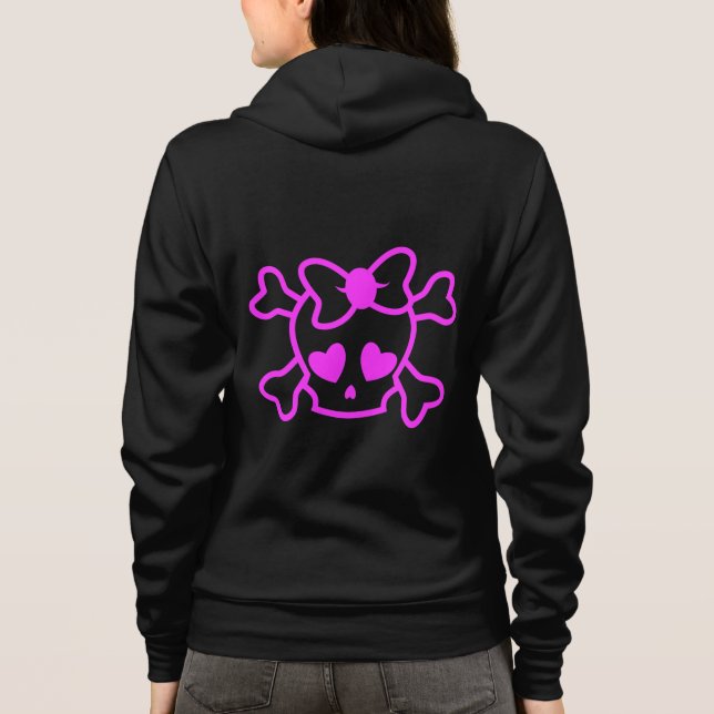 Pink girly emo skull with bow name teenage hoodie (Back)