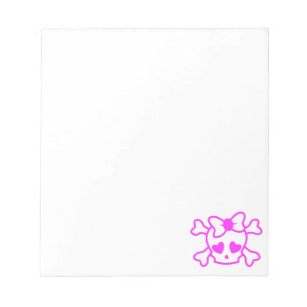 Pink girly emo skull with bow notepad