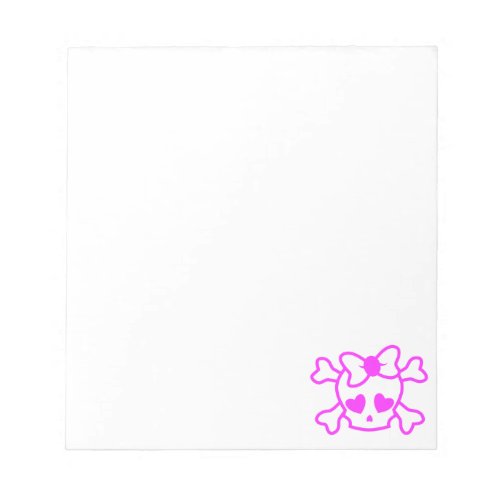 Pink girly emo skull with bow notepad