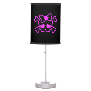 Pink girly emo skull with bow table lamp