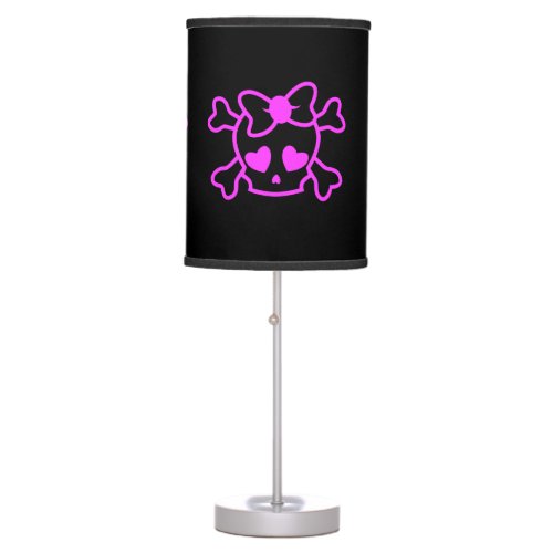 Pink girly emo skull with bow table lamp