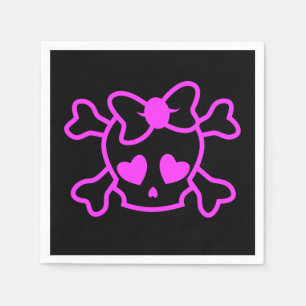 Pink girly emo skull with bow teenage girl black napkins