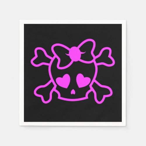 Pink girly emo skull with bow teenage girl black napkins