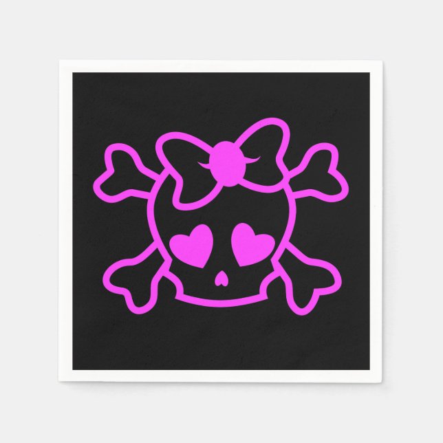 Pink girly emo skull with bow teenage girl black napkins (Front)
