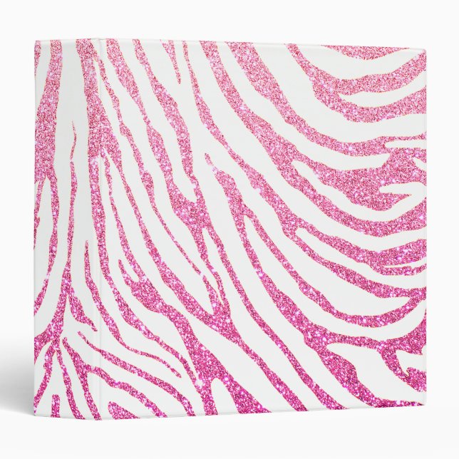 Pink Girly Faux Glitter Zebra Pattern Cute 3 Ring Binder (Front/Spine)
