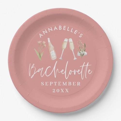 Pink girly floral champagne bachelorette stylish c paper plates