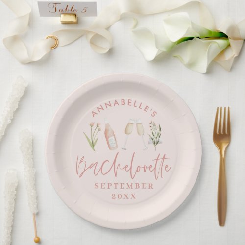 Pink girly floral champagne bachelorette stylish paper plates