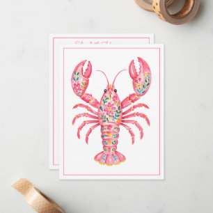 Pink Girly Floral Lobster Personalized Note Card