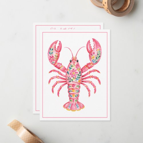 Pink Girly Floral Lobster Personalized Note Card
