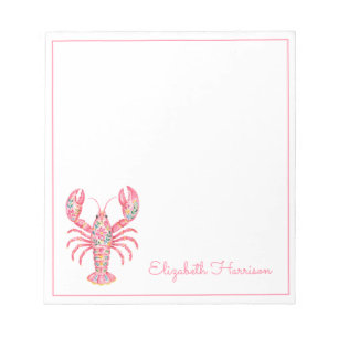 Pink Girly Floral Lobster Personalized Notepad