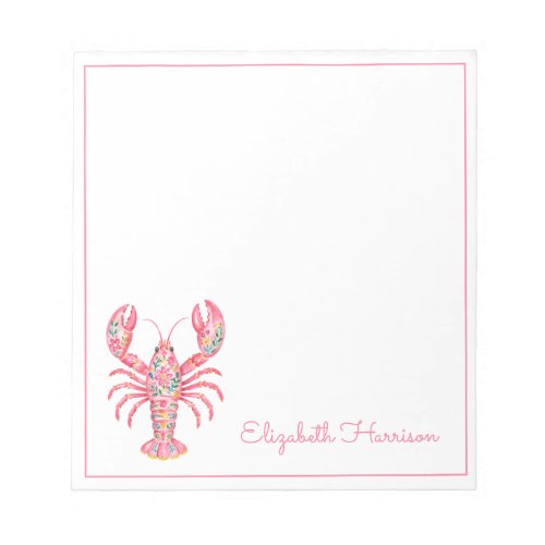 Pink Girly Floral Lobster Personalized Notepad
