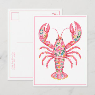 Pink Girly Floral Lobster Personalized Postcard