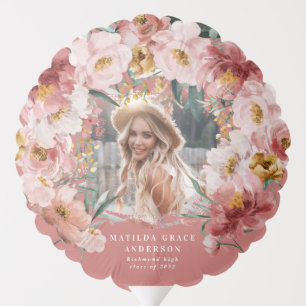 Pink girly floral photo graduation party balloon
