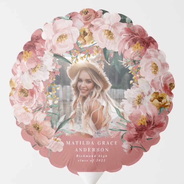 Pink girly floral photo graduation party  balloon (Back)