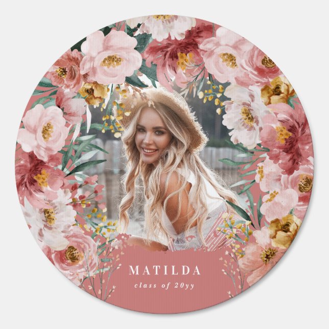 Pink girly floral photo graduation party elegant  sign (Front)