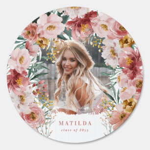 Pink girly floral photo graduation party elegant   sign