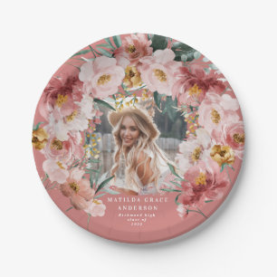 Pink girly floral photo graduation party paper pl plates