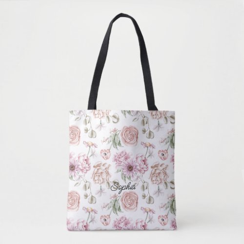 Pink Girly Floral Tote Bag