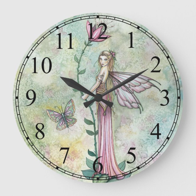Pink Girly Flower Fairy Clock (Front)