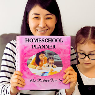 Pink Girly Fluffy Homeschool Pastel Name Photo Mom 3 Ring Binder