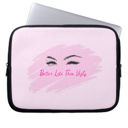 Pink Girly Fun Beauty Quote Laptop Sleeve