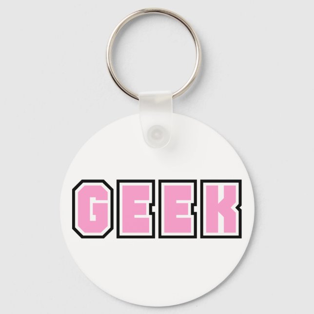 Pink Girly Geek Geeky Geeks Nerd Nerdy Glasses Fun Keychain (Front)