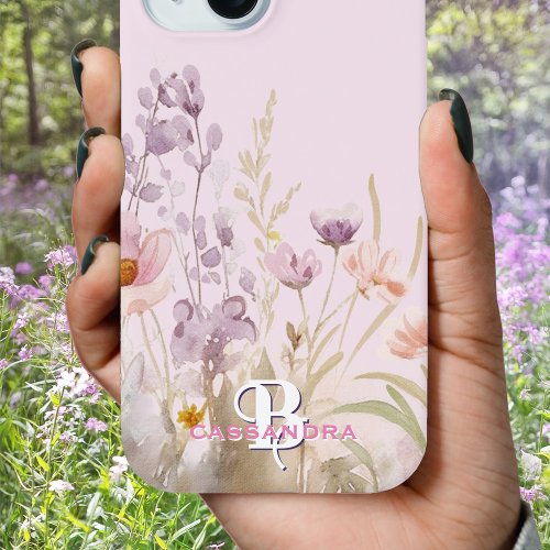 Pink Girly Girl Wildflowers Name Monogram Case_Mat iPhone 15 Case