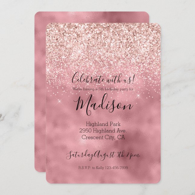 Pink Girly Glam Sparkle Glitter Invitation (Front/Back)