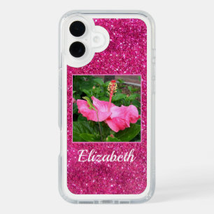 Pink Girly Glitter Beautiful Floral Personal Photo iPhone 16 Plus Case