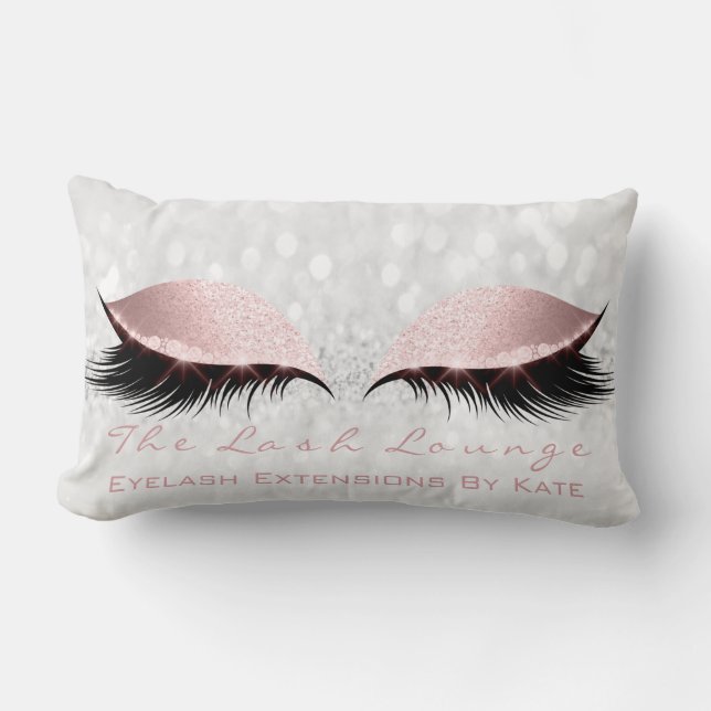 Pink Girly Glitter Makeup Lash Eye Princess Gray Lumbar Pillow (Front)