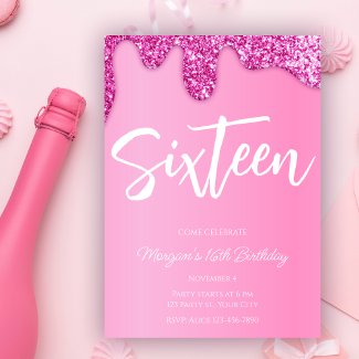 Pink Girly Glitter Sweet 16 Birthday Party