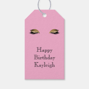 Pink Girly Gold Glam Glitter Eyelashes Birthday Gift Tags