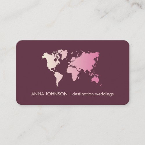 Pink Girly Gradient World Map Global Travel Agent Business Card