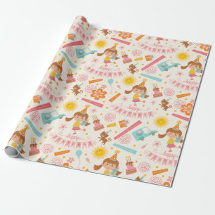 Pink Girly Happy Birthday Wrapping Paper