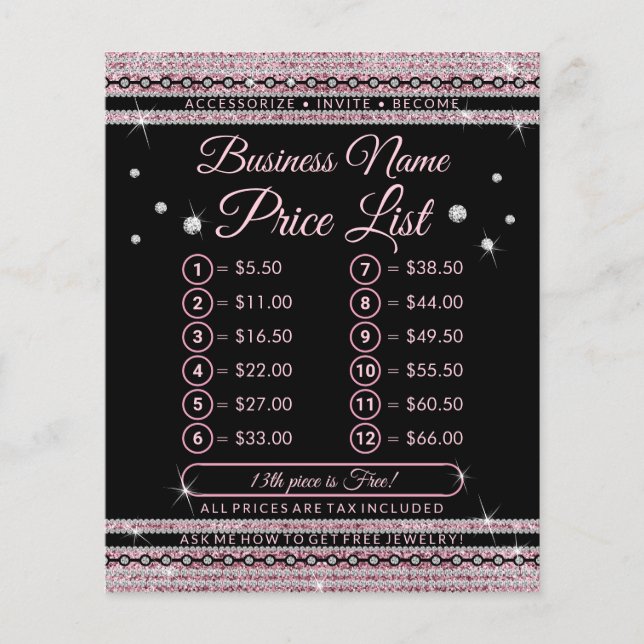 Pink Girly Jewelry Diamond Lux Price List Flyer (Front)