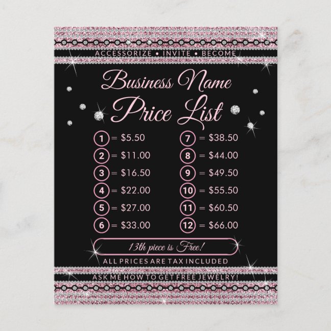 Pink Girly Jewelry Diamond Lux Price List Flyer