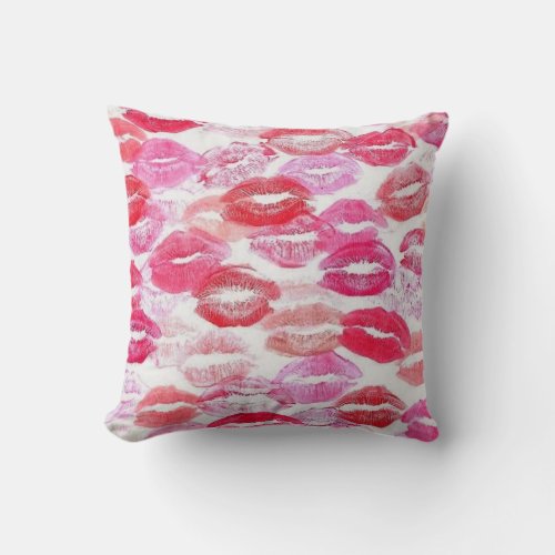 Pink Girly Kisses Throw Pillow