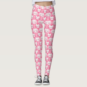 Pink Girly Kitty Cat Smiling Kittens Japanese Leggings