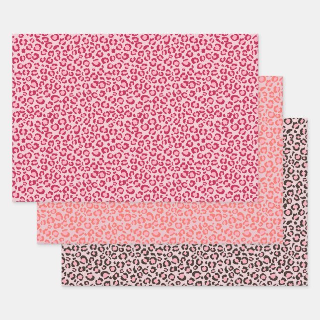 Pink Girly Leopard Print Animal Print Wrapping Paper Sheets (Set)