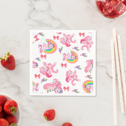Pink Girly Magical Unicorn Rainbow Paper Napkins