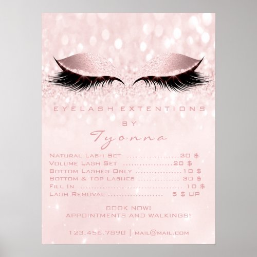 Pink Girly Makeup Eyes Lashes Extension Price List Poster