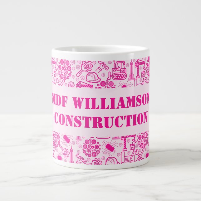 pink girly modern Architectural Blueprint Engineer Giant Coffee Mug (Front)
